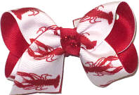 Toddler Crawfish on White over Red Double Layer Overlay Bow
